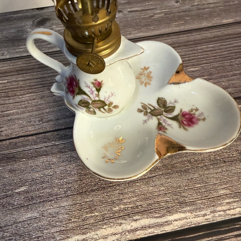 Vintage Nanco Mini Oil Lamp Finger Loop Porcelain Lantern Pink Rose Japan - Picture 5 of 10